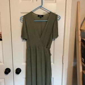 Much Obliged Washed Olive Green Wrap Maxi Dress